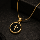 ROUND EVERLASTING CROSS MATTE BLACK NECKLACE -COMING SOON!